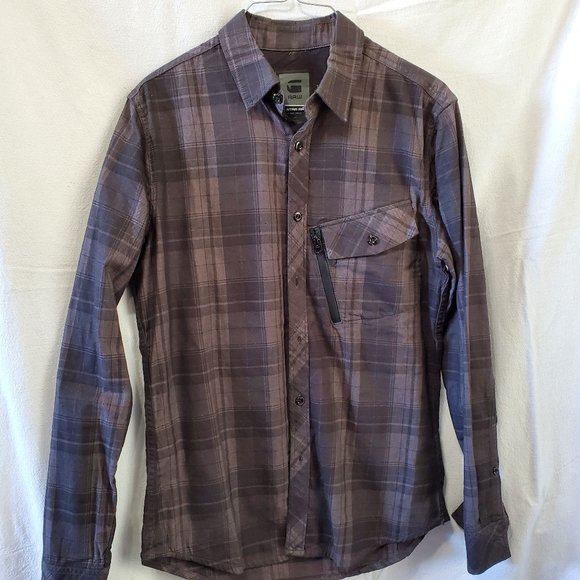 G Star Raw Black and Gray Button Down Flannel Men's Medium - Picture 1 of 3